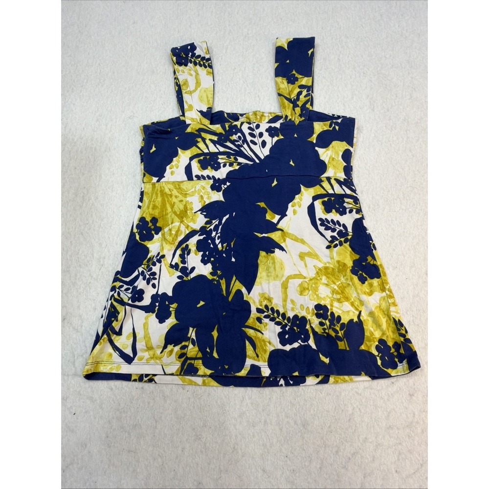 Y2K Ann Taylor Cotton Blue, Yellow & White Floral Abstract Scoop Neck Tank, S - Picture 9 of 14
